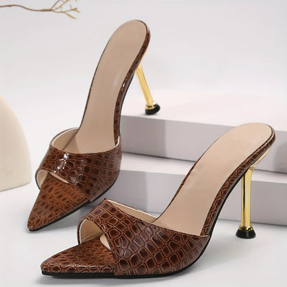 VALORIA | Women’s stylish high heel sandals featuring luxurious crocodile texture design