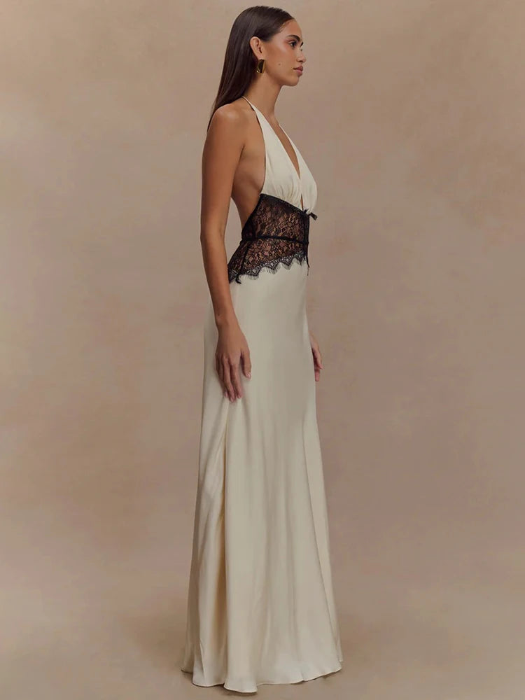 VALORIA | Women’s stylish lace halter maxi dress for weddings and evening occasions