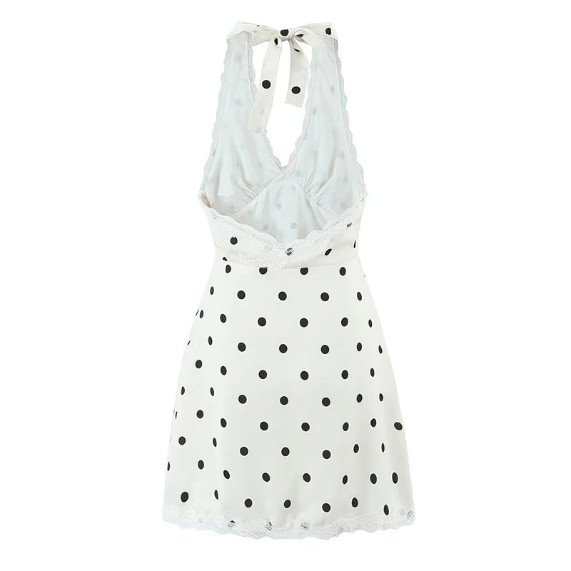VALORIA | Women’s stylish lace polka dot halter dress for summer parties and special occasions