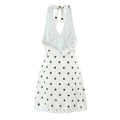 VALORIA | Women’s stylish lace polka dot halter dress for summer parties and special occasions