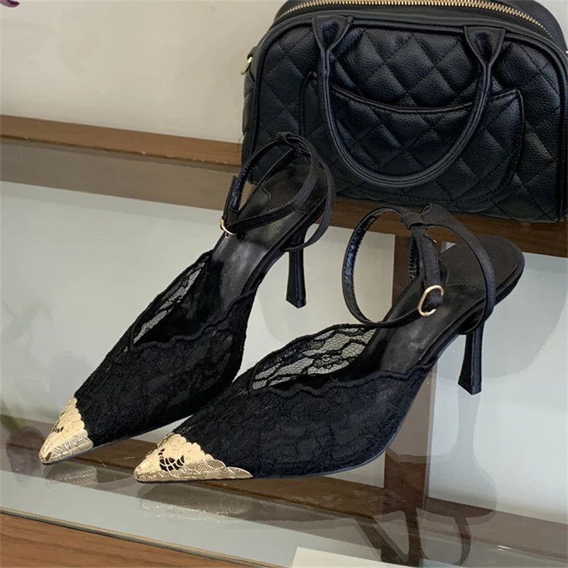 VALORIA | Women’s stylish lace slingback pumps sophisticated evening look