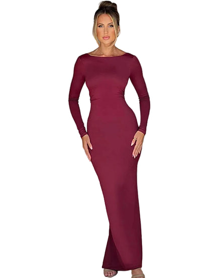VALORIA | Women’s stylish long sleeve bodycon maxi dress for evening events and formal occasions