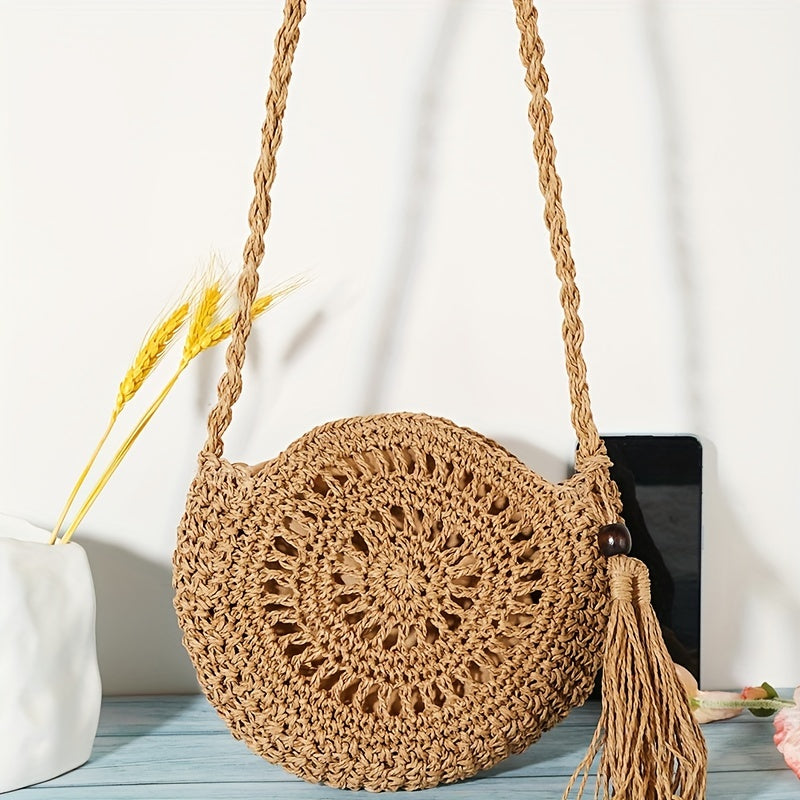 VALORIA | Women’s stylish round straw crossbody bag woven design