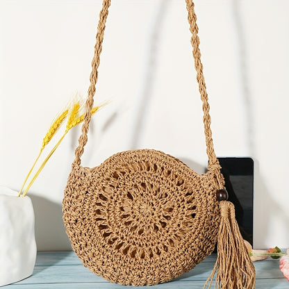 VALORIA | Women’s stylish round straw crossbody bag woven design
