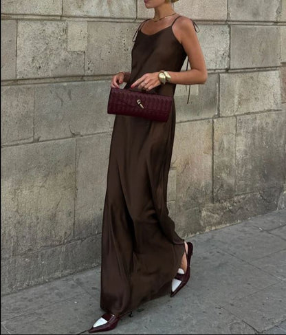 VALORIA | Women’s stylish satin backless maxi dress for weddings and evening events