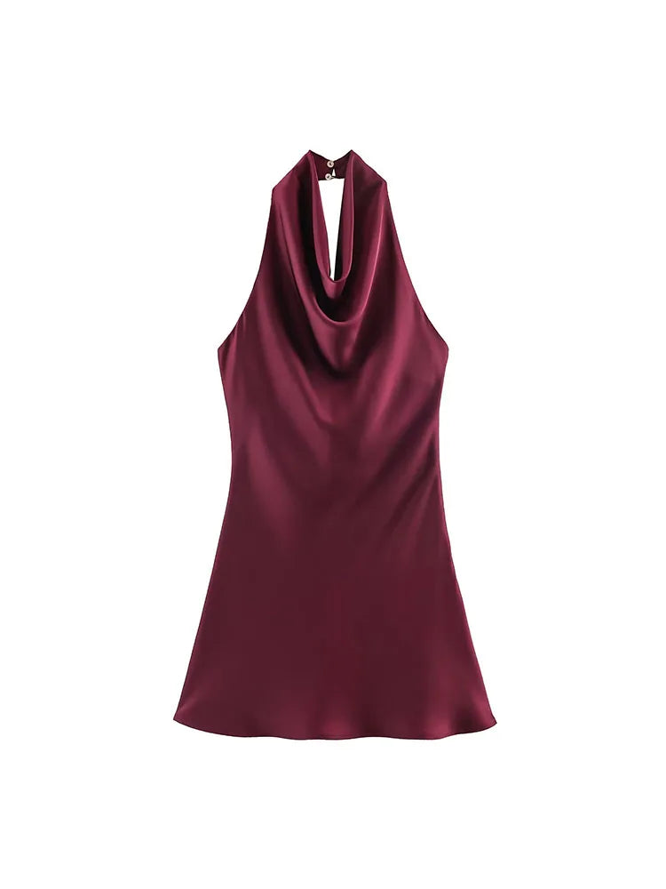 VALORIA | Women’s stylish satin halter mini dress for parties and evening events