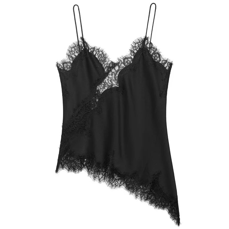 VALORIA | Women’s stylish satin lace camisole top with delicate lace trim