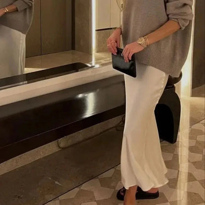 VALORIA | Women’s stylish satin midi skirt with flattering flowing silhouette
