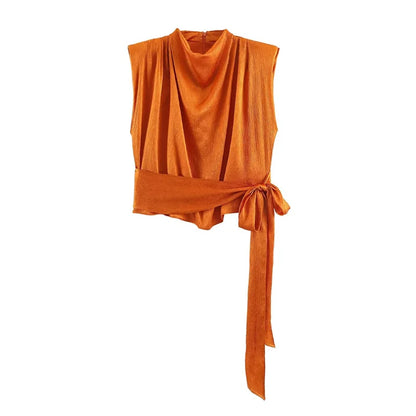 VALORIA | Women’s stylish satin ribbon sleeveless top for casual and evening outfits