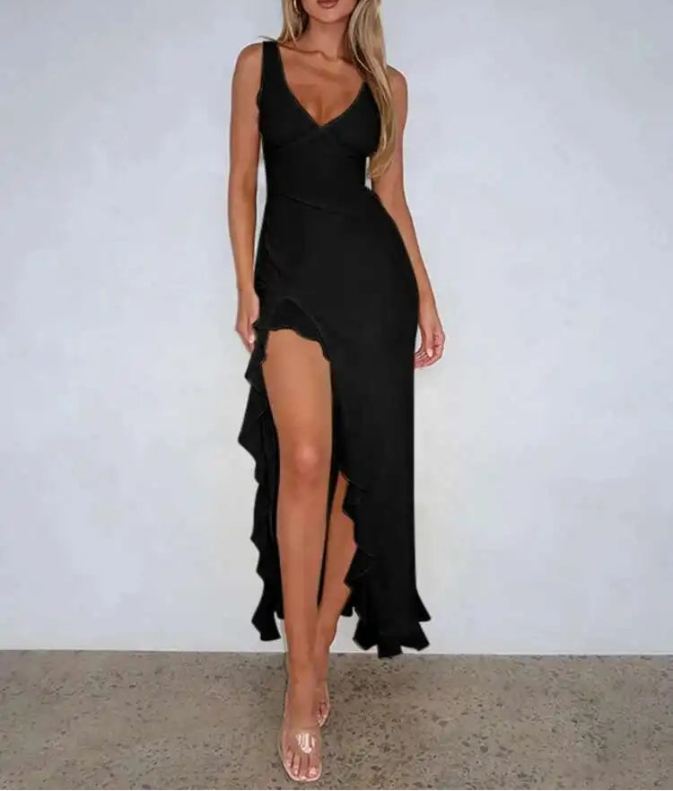 VALORIA | Women’s stylish sleeveless high split midi dress for parties and evening events