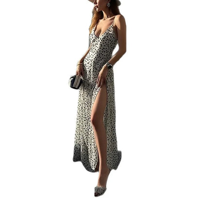 VALORIA | Women’s stylish spaghetti strap maxi dress featuring a high side split