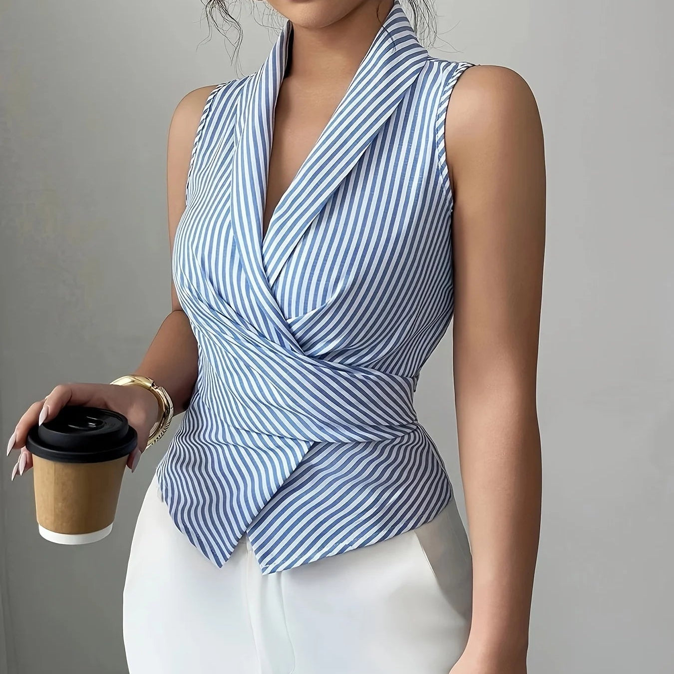 VALORIA | Women’s stylish striped blouse featuring a flattering V-neck design