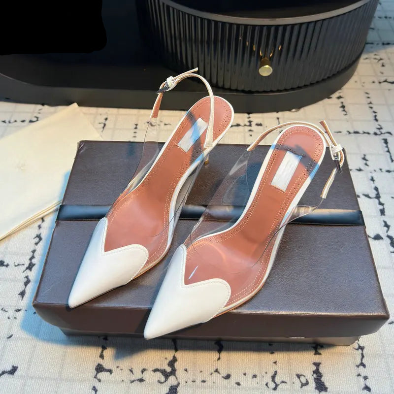 VALORIA | Women’s stylish transparent pointed toe heels chic evening look