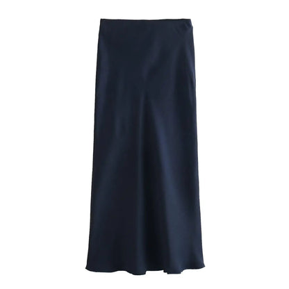VALORIA | Women’s timeless satin midi skirt designed for modern elegance 