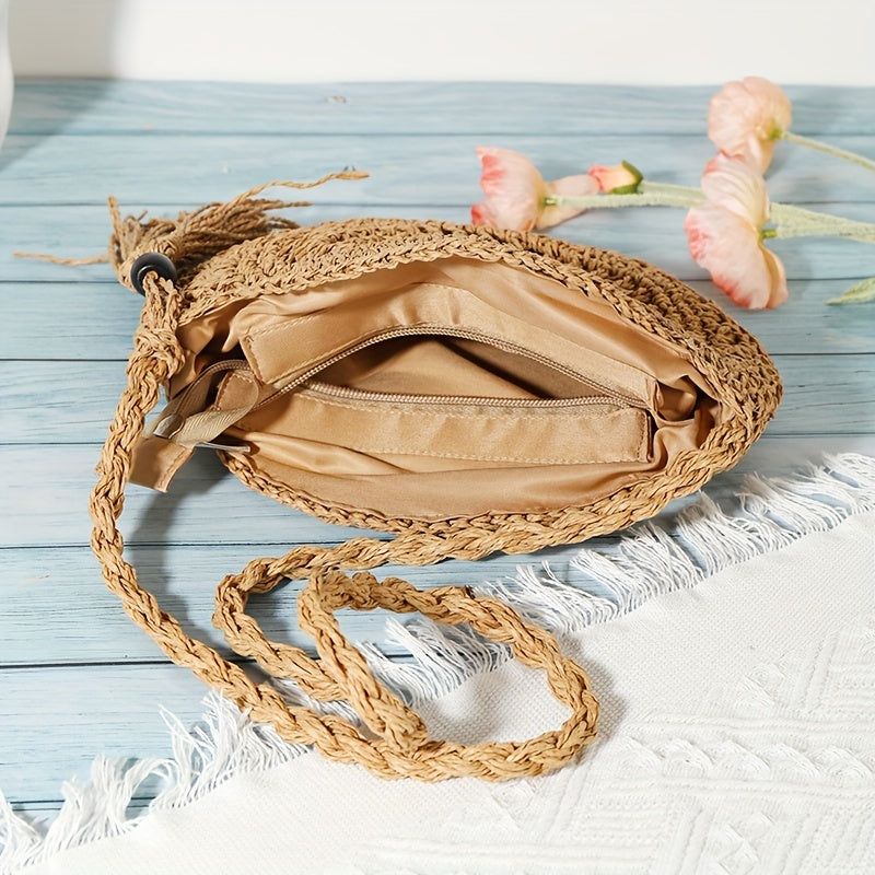 VALORIA | Women’s trendy round straw crossbody bag modern style