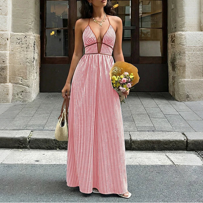 VALORIA | Women’s versatile striped maxi dress ideal for vacations, garden parties and casual elegance