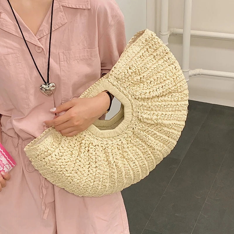 VALORIA | Women’s woven straw half moon handbag for summer holidays