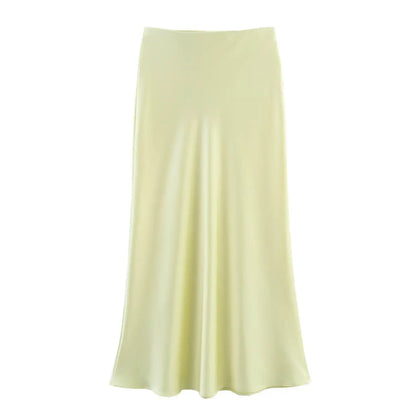 VALORIA |  satin midi skirt designed for modern elegance for women 