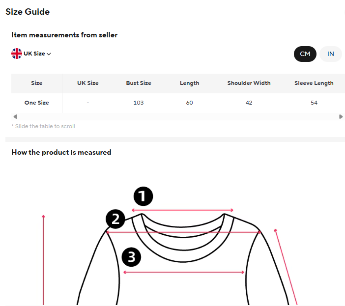 Women’s Hooded Knit Jacket with Fur Collar size chart 