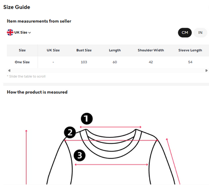 Women’s Hooded Knit Jacket with Fur Collar size chart 