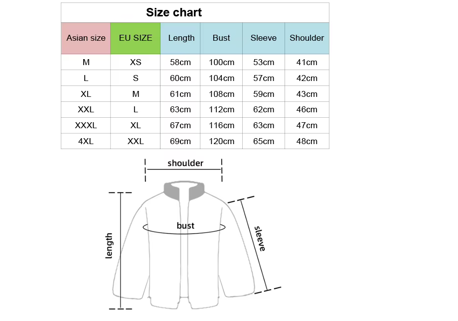 size chart fo valoria women's jacket 