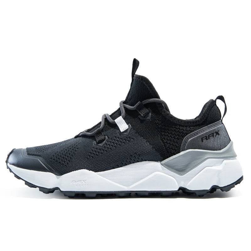 Black and gray athletic shoe with white sole on a white background, featuring the RAX brand.