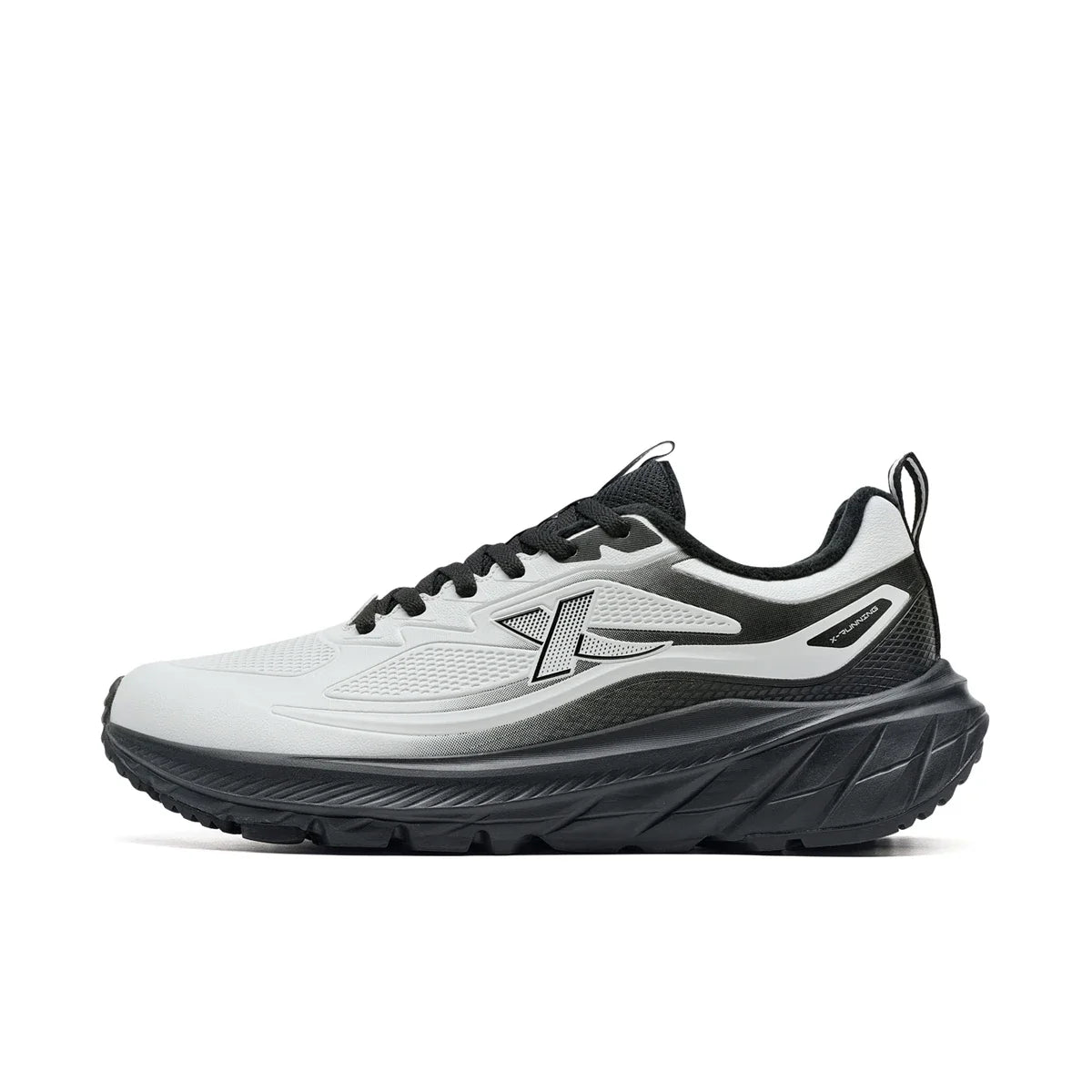 White and black running shoe on a white background