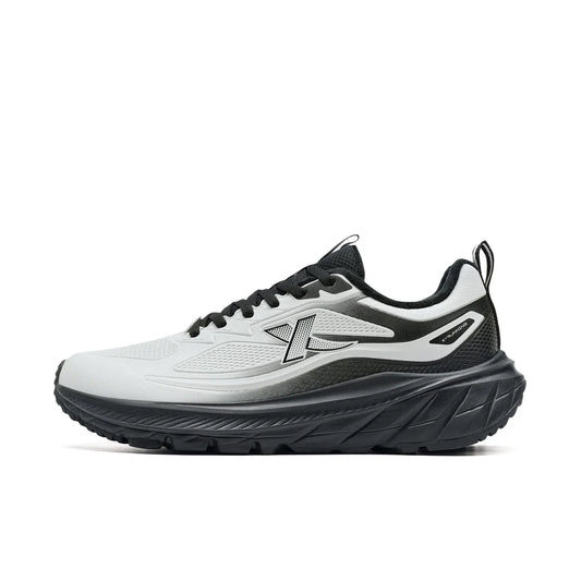 White and black running shoe on a white background