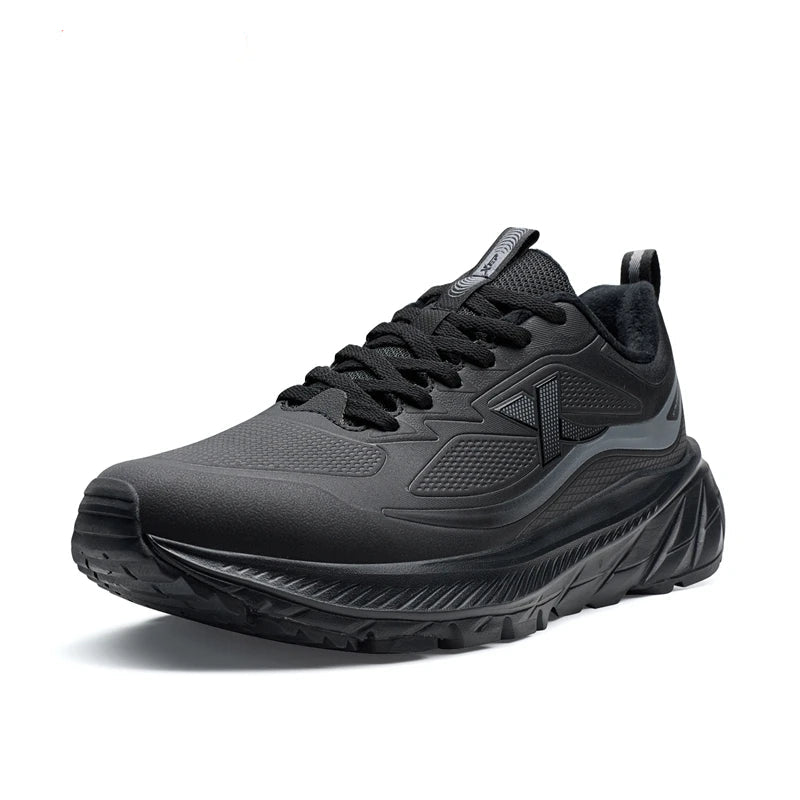 Black running shoe on a white background