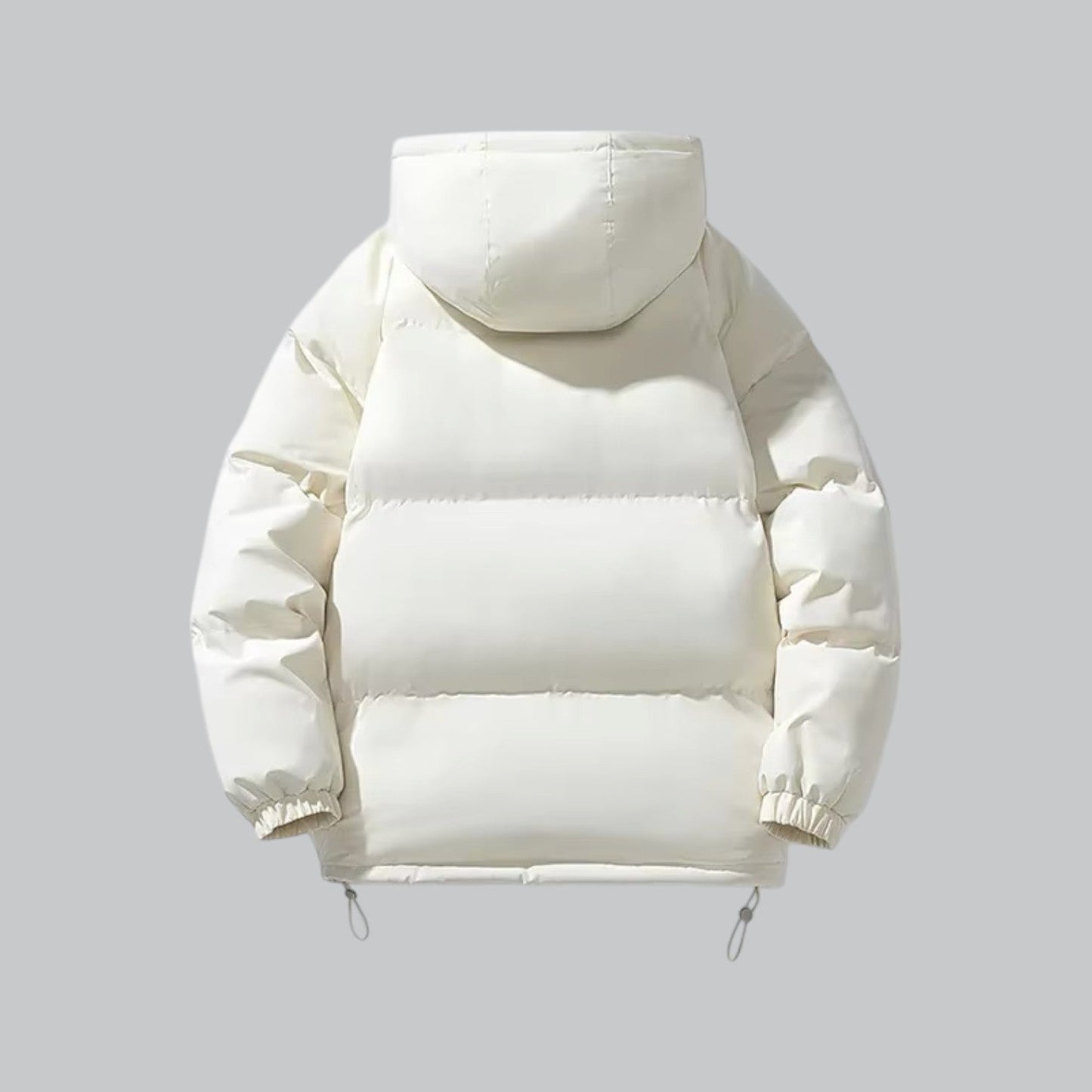 White puffer jacket on a light gray background