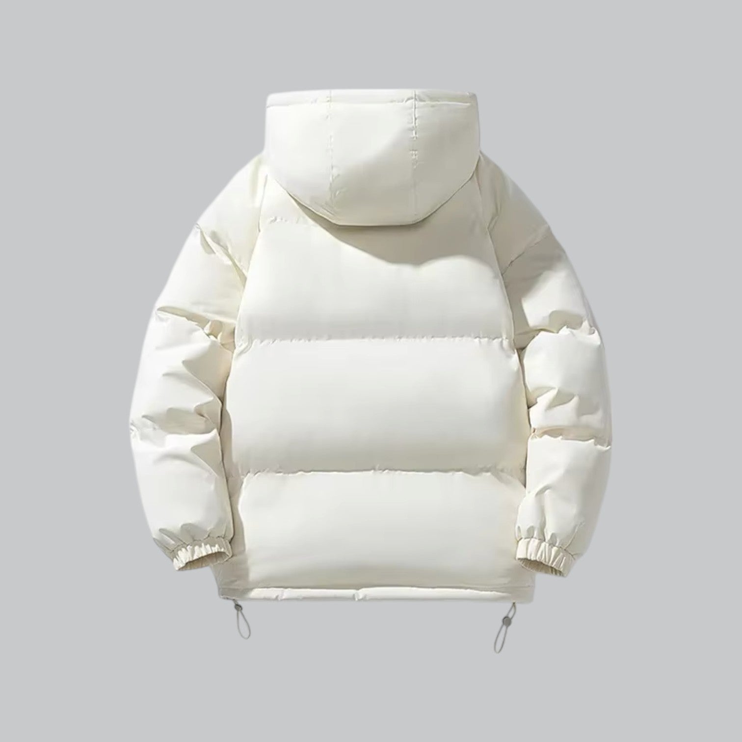 White puffer jacket on a light gray background