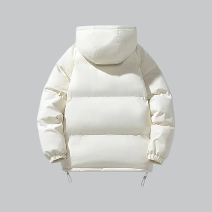 White puffer jacket on a light gray background