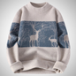 Beige sweater with deer pattern on a light gray background
