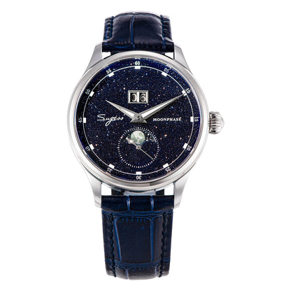 Watch with blue strap and starry face on a white background