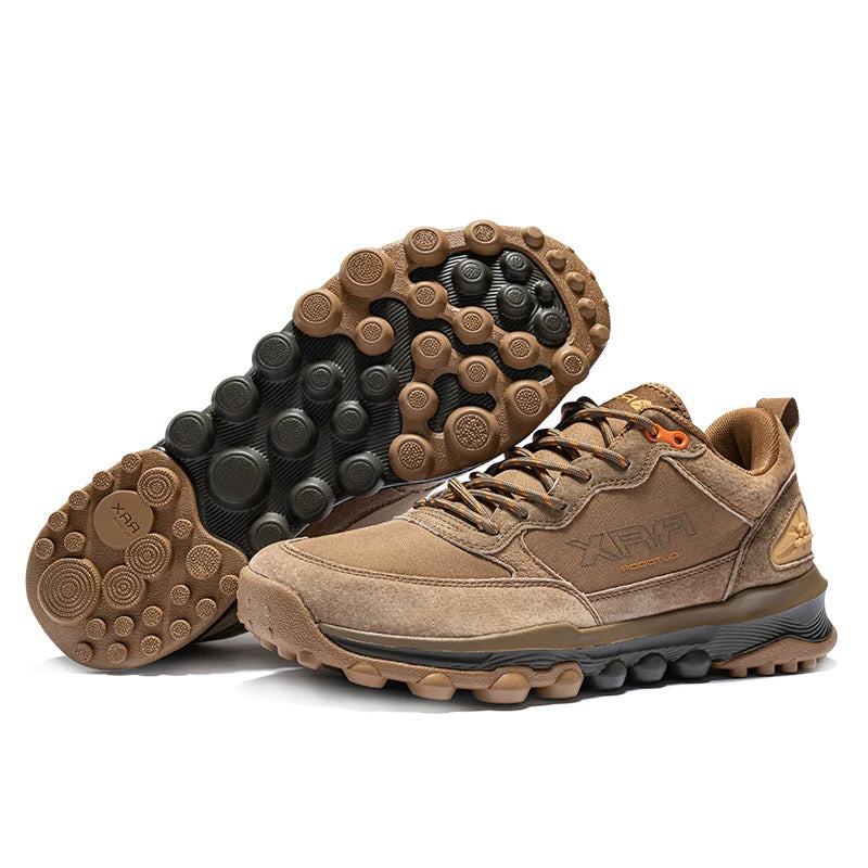 Brown hiking shoes with RAX logo on a white background