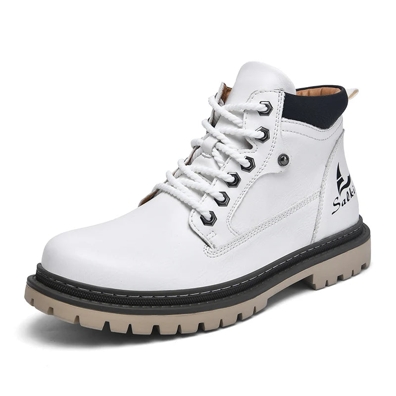 White boot with black sole on a white background