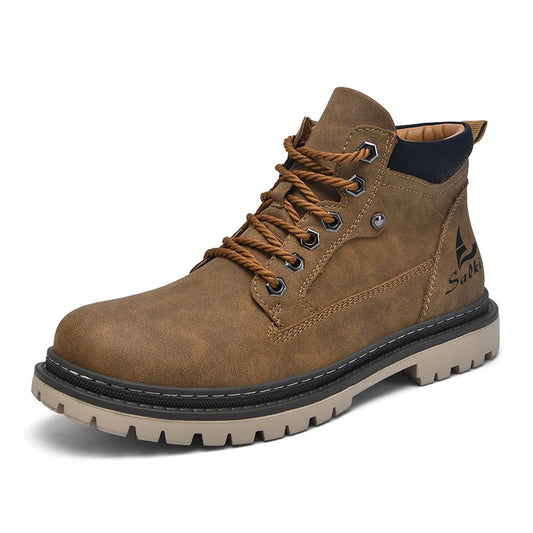 Brown boot with laces on a white background