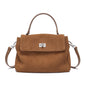 Brown handbag with a visible brand logo on a white background
