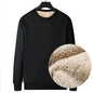 Black sweatshirt with a close-up of sheepskin lining on a white background