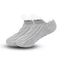 Pair of gray knitted socks on a white background