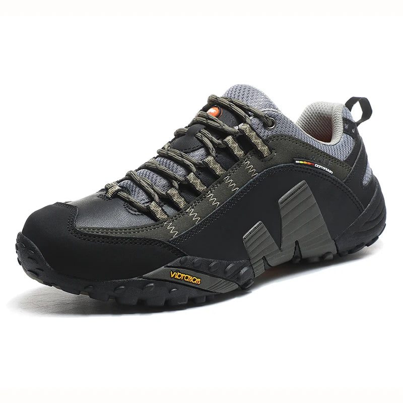 Black and gray hiking shoe with visible brand logo on a white background