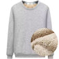 Gray sweatshirt with sherpa lining on a white background